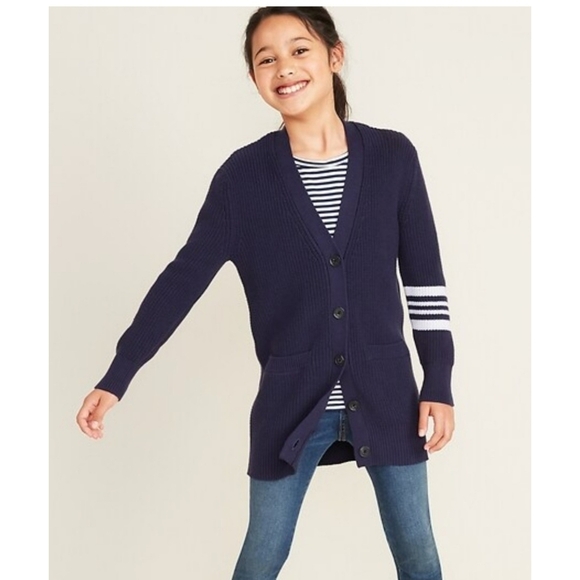 Old Navy Shaker Stitch Button Front Cardigan Sweater Navy Size L (10/12) - Picture 1 of 11